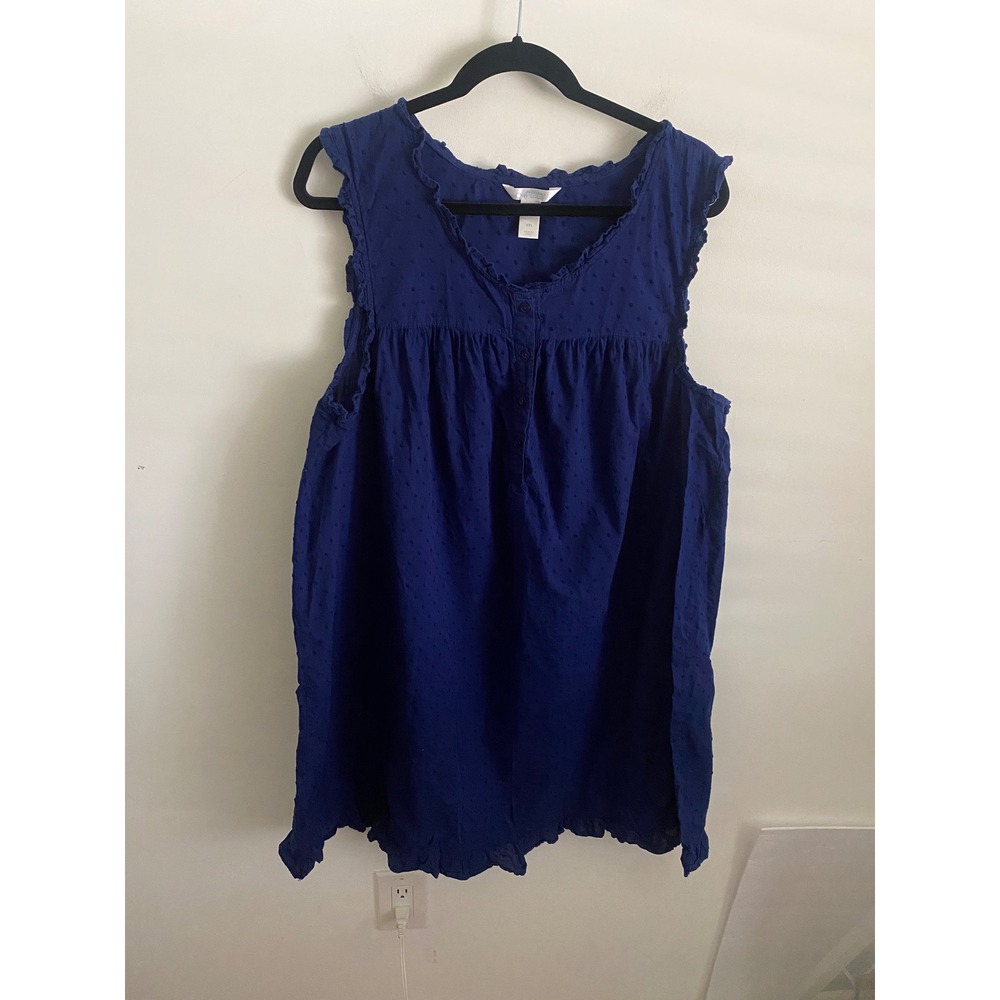 Adonna Blue‎ Swiss Dot Cotton Sleeveless Ruffle Nightgown XXL RN 93677